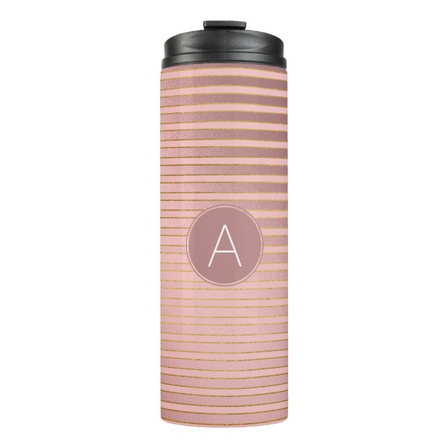 Monogram Rose Gold and Gold Foil Stripe Thermal Tumbler (Front)