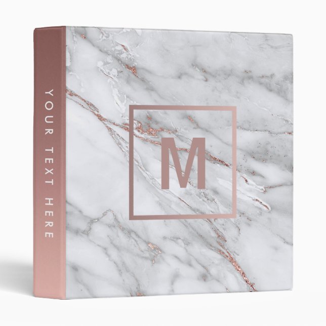 monogram rose gold and light marble stone binder (Front/Spine)