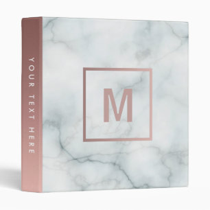 monogram rose gold and white marble stone binder
