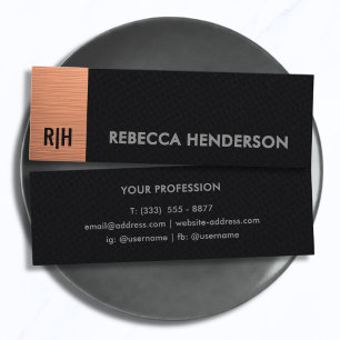 Monogram Rose Gold Bar & Black Leather Mini Business Card