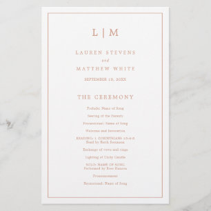 Monogram Rose Gold Budget Wedding Program Flyer