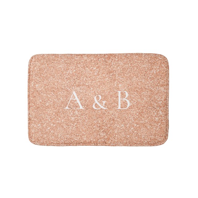 Monogram Rose Gold Coral Peach Copper Lux Glitter Bath Mat (Front)