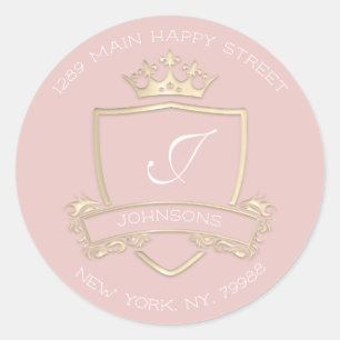 Monogram Rose Gold Crown Royal RSVP Return Address Classic Round Sticker