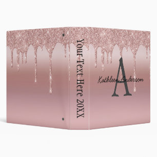 Monogram Rose Gold Drip Glitter Blush Pink Trendy  Binder