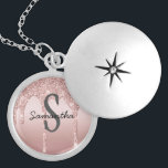 Monogram Rose Gold Drip Glitter Blush Pink Trendy Locket Necklace<br><div class="desc">A rose gold dripping glitter monogram name locket necklace.  Great for bridesmaid gifts or a birthday gift for her.
 See our other products in the Rose Gold Dripping Glitter collection.</div>