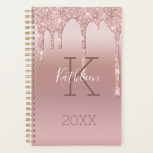 Monogram Rose Gold Drip Glitter Blush Pink Trendy  Planner