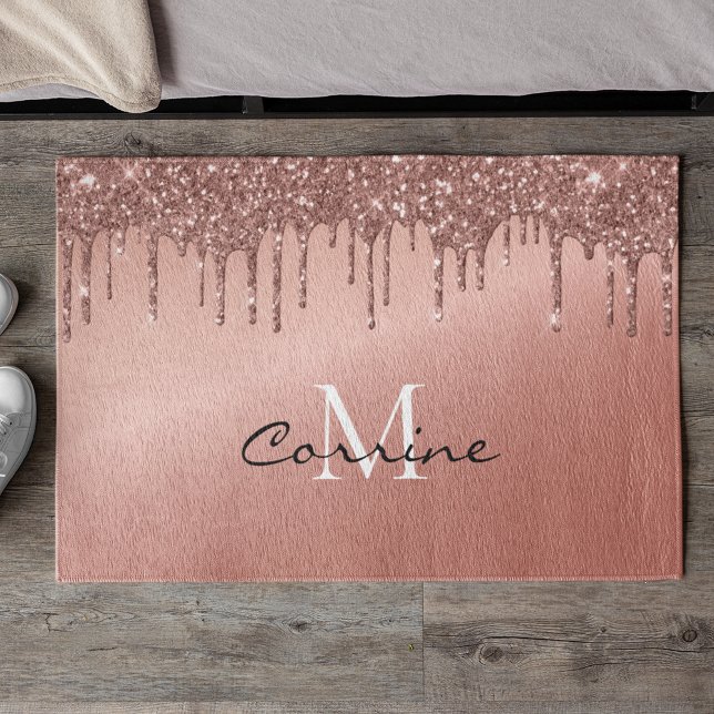 Monogram Rose Gold Dripping Glitter Metallic Doormat (Creator Uploaded)