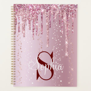 Monogram Rose Gold Dripping Glitter Sparkles Planner