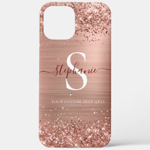 Monogram Rose Gold Faux-Glitter Girly Glam iPhone 12 Pro Max Case