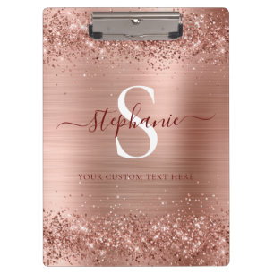 Monogram Rose Gold Faux-Glitter Girly Glam Clipboard