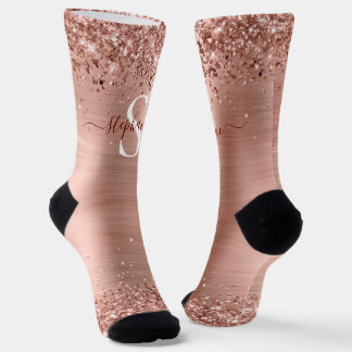 Monogram Rose Gold Faux-Glitter Girly Glam Socks