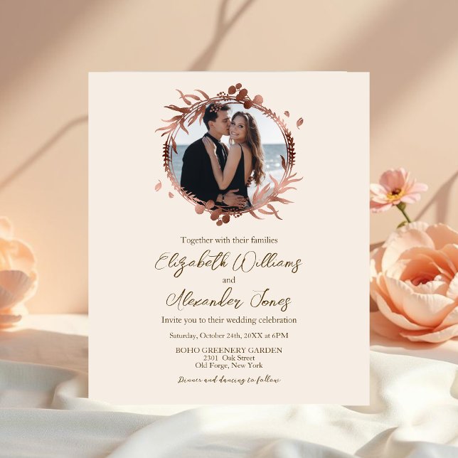 Monogram Rose Gold Foil Budget Wedding Invitation (Creator Uploaded)