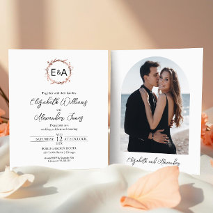 Monogram Rose Gold Foil Budget Wedding Invitation