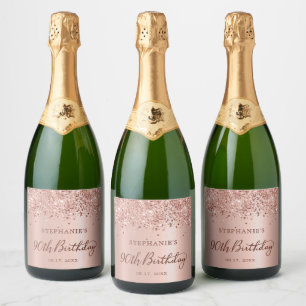 Monogram Rose Gold Foil Glitter 90th Birthday Sparkling Wine Label