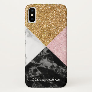 Monogram Rose Gold Glitter and Black White Marble Case-Mate iPhone Case