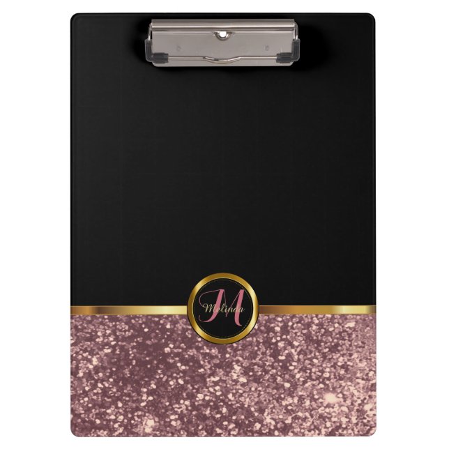 Monogram Rose Gold Glitter  Design Clipboard (Front)
