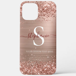 Monogram Rose Gold Glitter Girly Glam iPhone 12 Pro Max Case