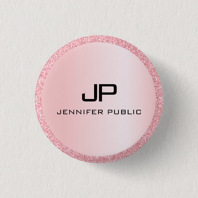 Monogram Rose Gold Glitter Look Template Elegant 1 Inch Round Button (Front)