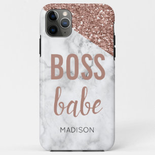 Monogram Rose Gold Glitter   Marble  Boss Babe iPhone 11 Pro Max Case