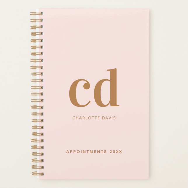 Monogram rose gold initials elegant planner (Front)