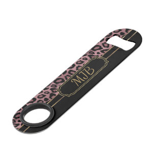 Monogram Rose Gold Leopard Bar Key