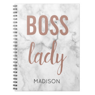 Monogram Rose Gold Lettering Marble Boss Lady Notebook