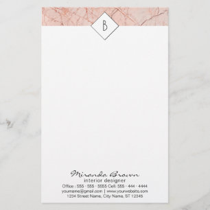 Monogram Rose Gold Marble Contact Info Stationery
