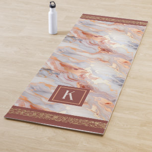 Monogram Rose Gold Marble Pattern Yoga Mat