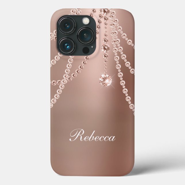 Monogram Rose Gold Pearls Diamonds Bling Glam  Case-Mate iPhone Case (Back)