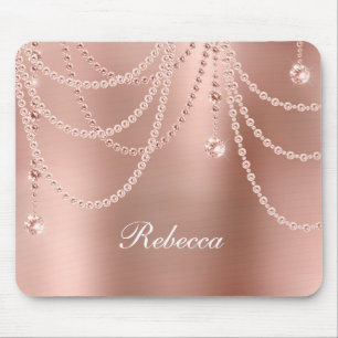 Monogram Rose Gold Pearls Diamonds Bling Glam Mouse Pad