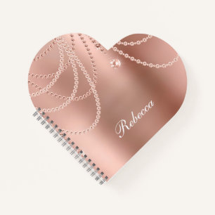 Monogram Rose Gold Pearls Diamonds Bling Glam  Notebook