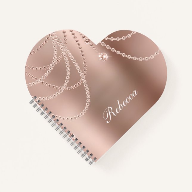 Monogram Rose Gold Pearls Diamonds Bling Glam  Notebook (Front)