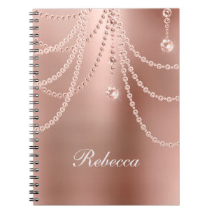 Monogram Rose Gold Pearls Diamonds Bling Glam Notebook