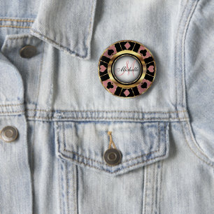 Monogram Rose Gold Poker Chip Casino Design 2 Inch Round Button