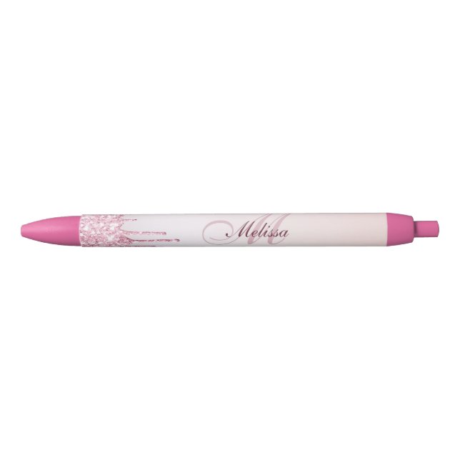 monogram rose gold purple glitter  black ink pen (Front)