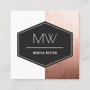 Monogram Rose Gold Square Business Card
