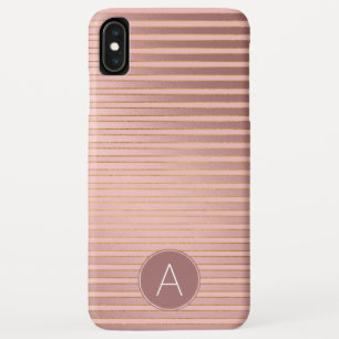 Monogram Rose Gold Striped Pattern with Initial iPhone XS Max Case