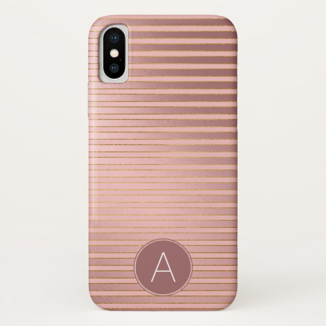 Monogram Rose Gold Striped Pattern with Initial Case-Mate iPhone Case (Back)