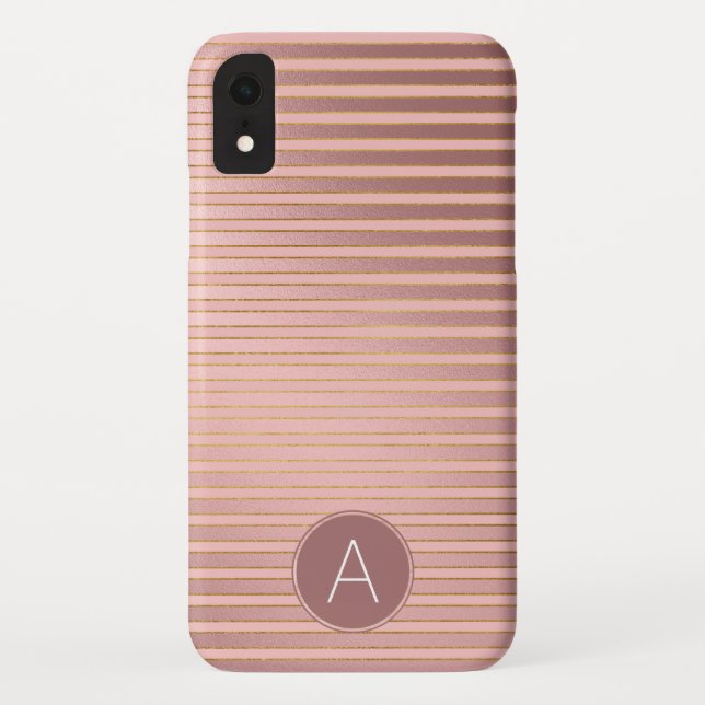 Monogram Rose Gold Striped Pattern with Initial Case-Mate iPhone Case (Back)