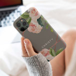 Monogram Rose Gold Watercolor Floral Warm Grey iPhone 15 Pro Case<br><div class="desc">Personalize this beautiful floral watercolor case with your name that has a rose gold geometric frame in the background.</div>