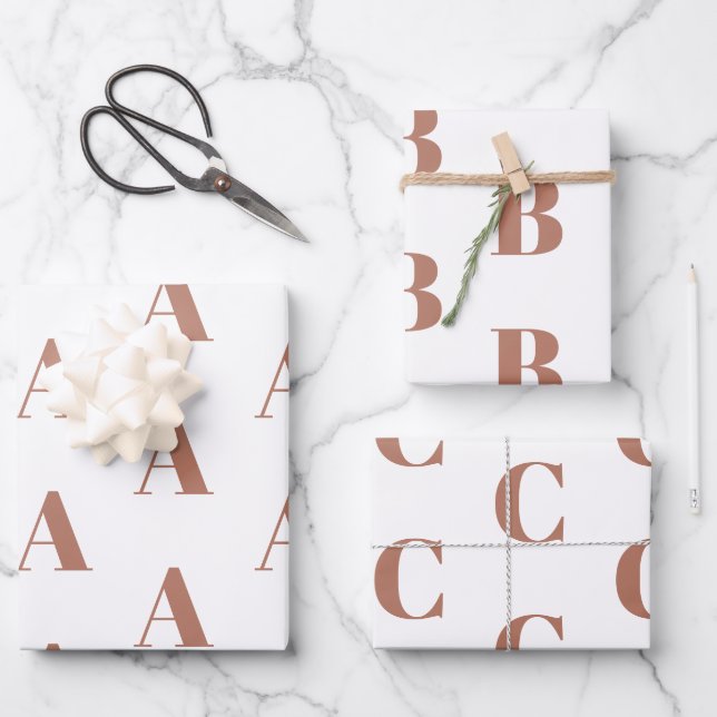 Monogram rose gold white custom Initial pattern Wrapping Paper Sheet (Front)