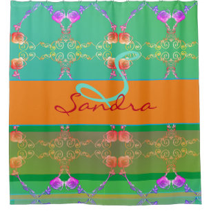 Monogram Rose Heart Apricot teal and Moss