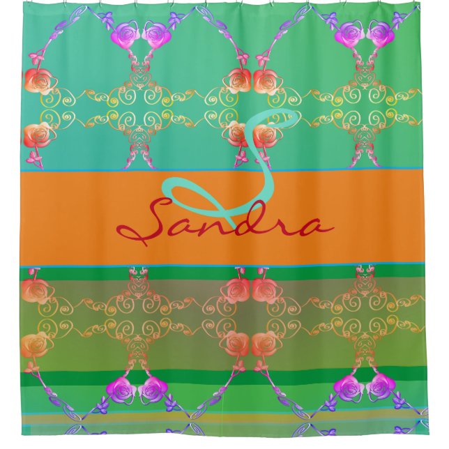 Monogram Rose Heart Apricot teal and Moss  (Front)