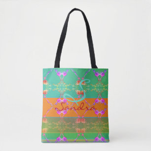 Monogram Rose Heart Apricot teal and Moss  Tote Bag