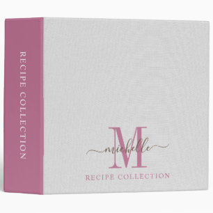Monogram Rose Pink Faux Linen Recipe Binder