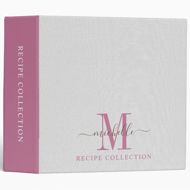 Monogram Rose Pink Faux Linen Recipe Binder (Front/Spine)