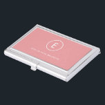 Monogram Rose Pink Feminine Girly Minimal Initial Business Card Holder<br><div class="desc">A simple monogram design with modern typography in white on a blush pink background. The design features a single initial monogram with a minimalist round circle border. The text can easily be customized to suit your needs for the perfectly custom gift or stationery accessory!</div>