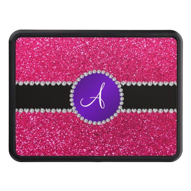 Monogram rose pink glitter purple diamond circle trailer hitch cover (Front)