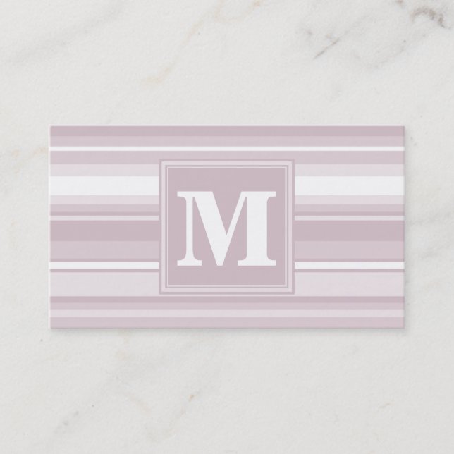 Monogram rose quartz stripes business card (Front)