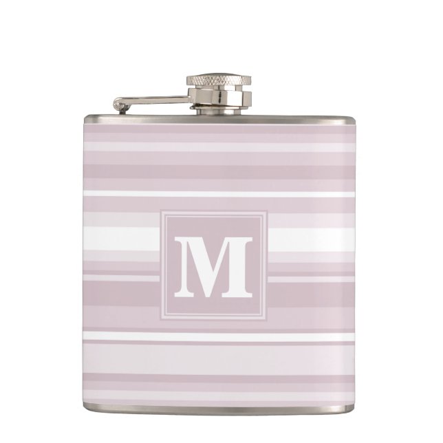 Monogram rose quartz stripes hip flask (Front)